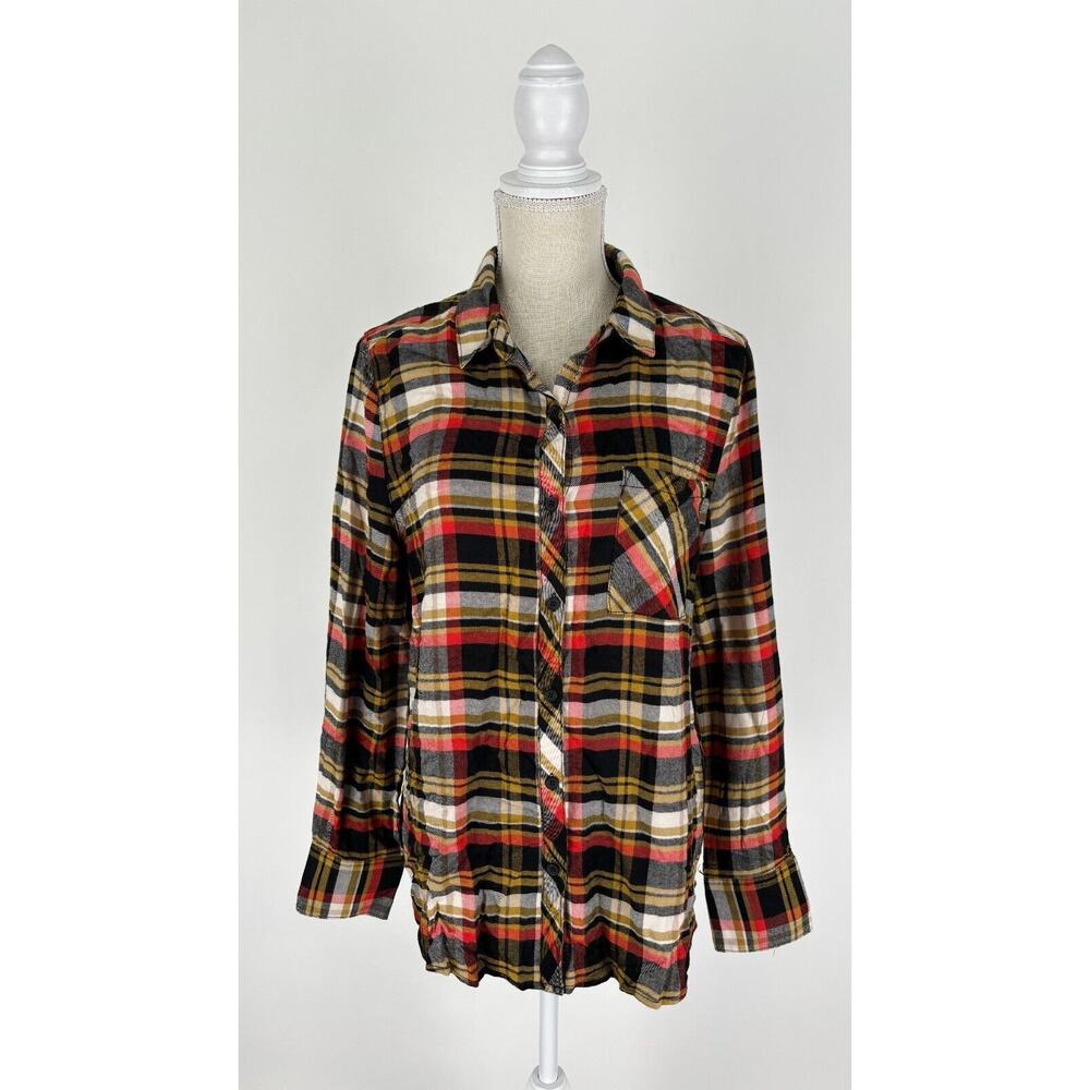 Casa Cabana Womens Wendy Mustard Greens Plaid Button Up Shirt Size Large NWT
